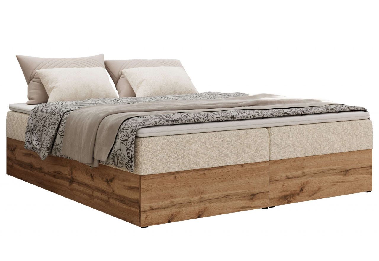Łóżko kontynentalne - WOOD ZERO 180x200 - H4 - kremowy, struktura - topper T25