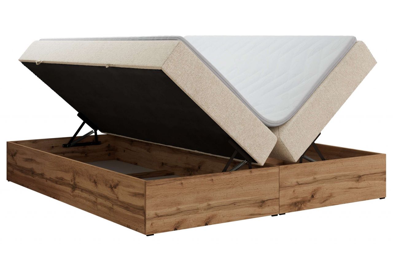 Łóżko kontynentalne - WOOD ZERO 180x200 - H4 - kremowy, struktura - topper T25