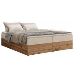 Łóżko kontynentalne - WOOD ZERO 200x200 - H4 - kremowy, struktura - topper T25