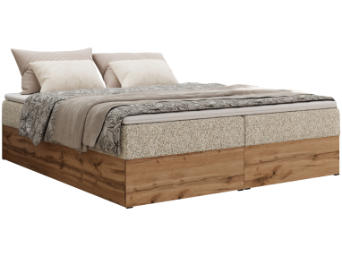 Łóżko kontynentalne - WOOD ZERO 200x200 - H3 - beżowy, struktura - topper T25