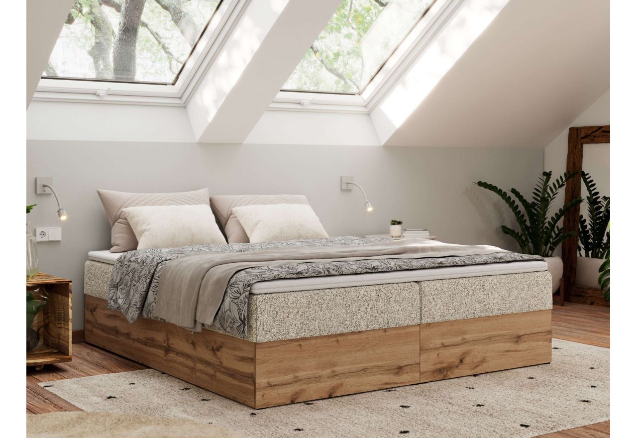 Łóżko kontynentalne - WOOD ZERO 160x200 - H4 - beżowy, struktura - topper T25