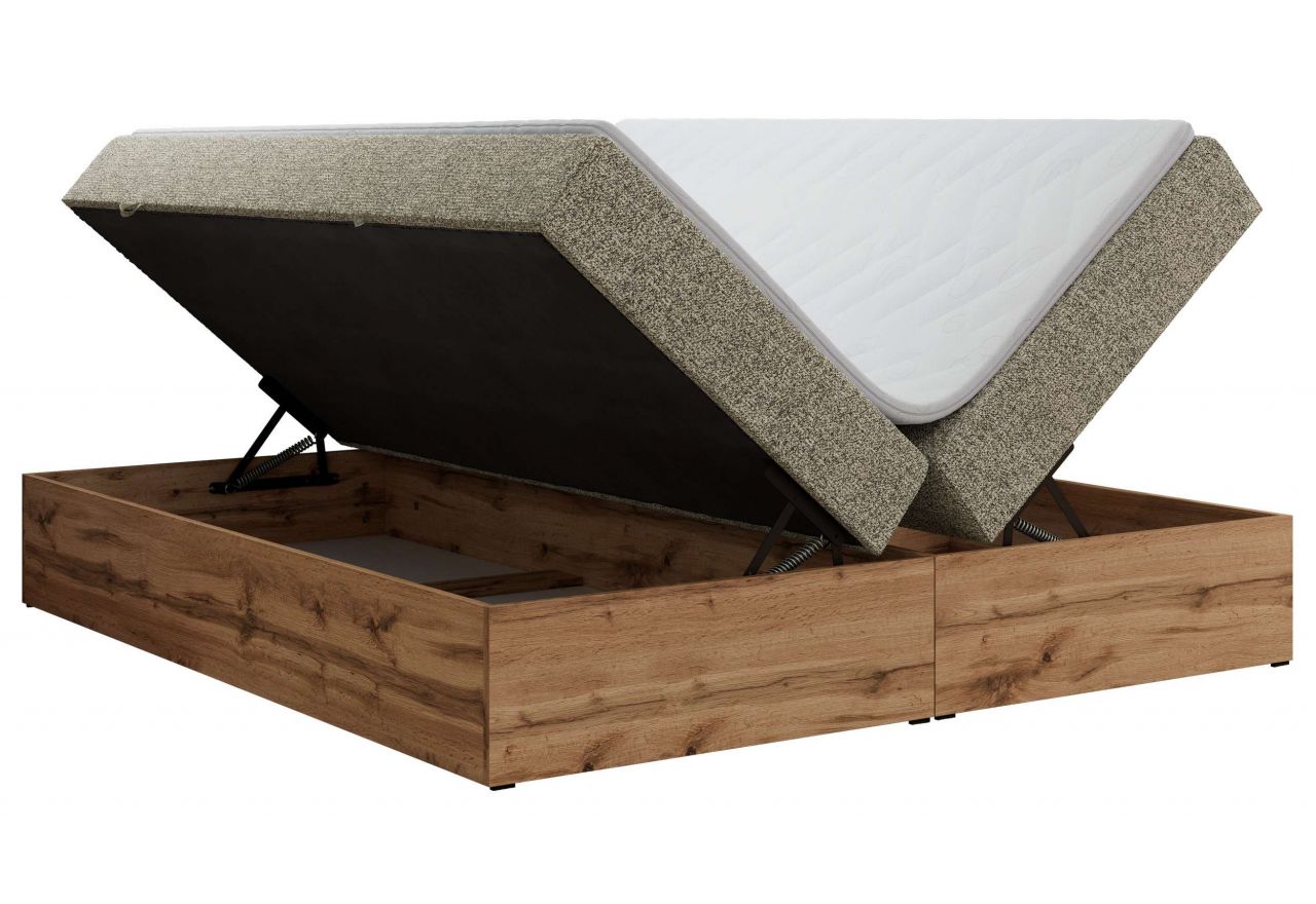 Łóżko kontynentalne - WOOD ZERO 180x200 - H3 - szary, struktura - topper T25