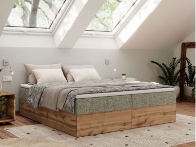 Łóżko kontynentalne - WOOD ZERO 200x200 - H3 - szary, struktura - topper T25