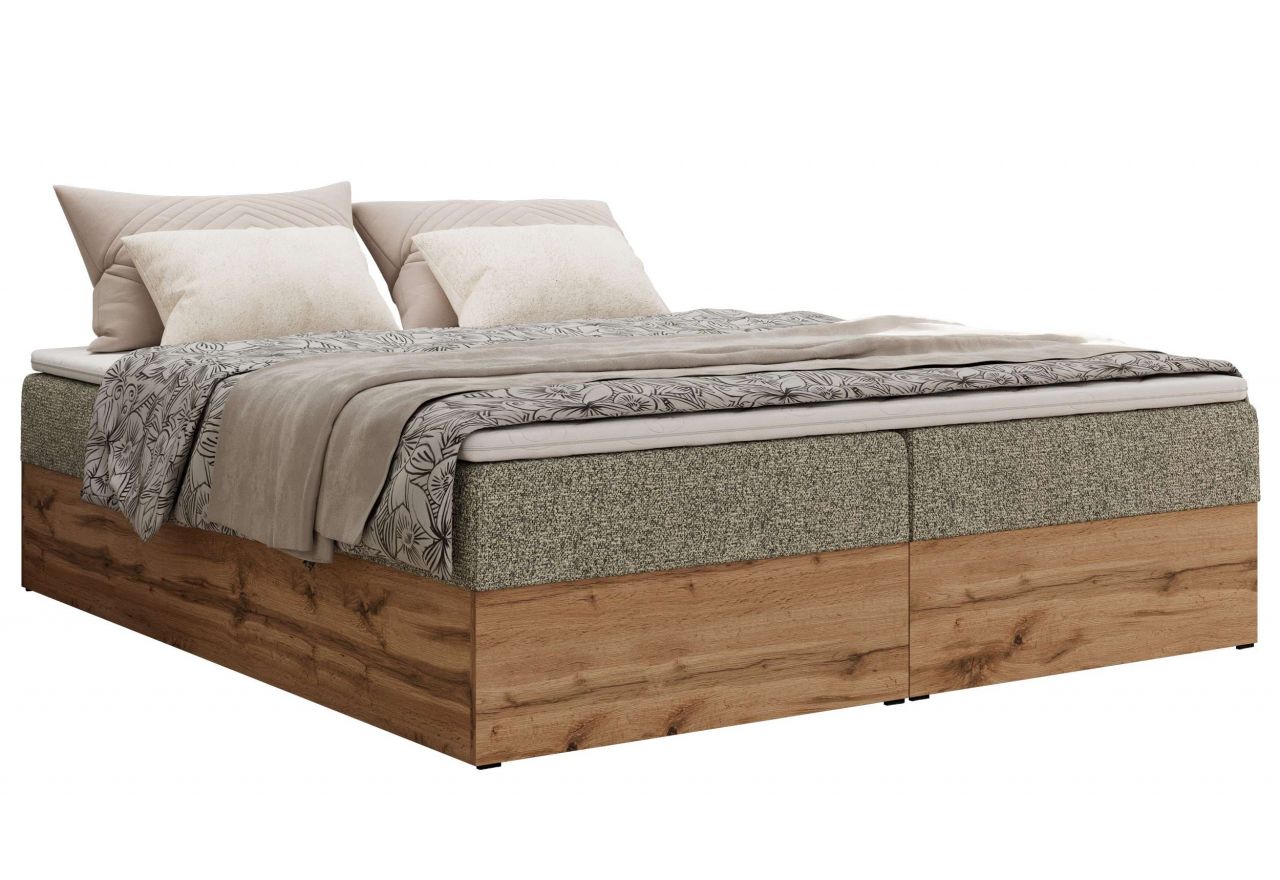 Łóżko kontynentalne - WOOD ZERO 160x200 - H4 - szary, struktura - topper T25