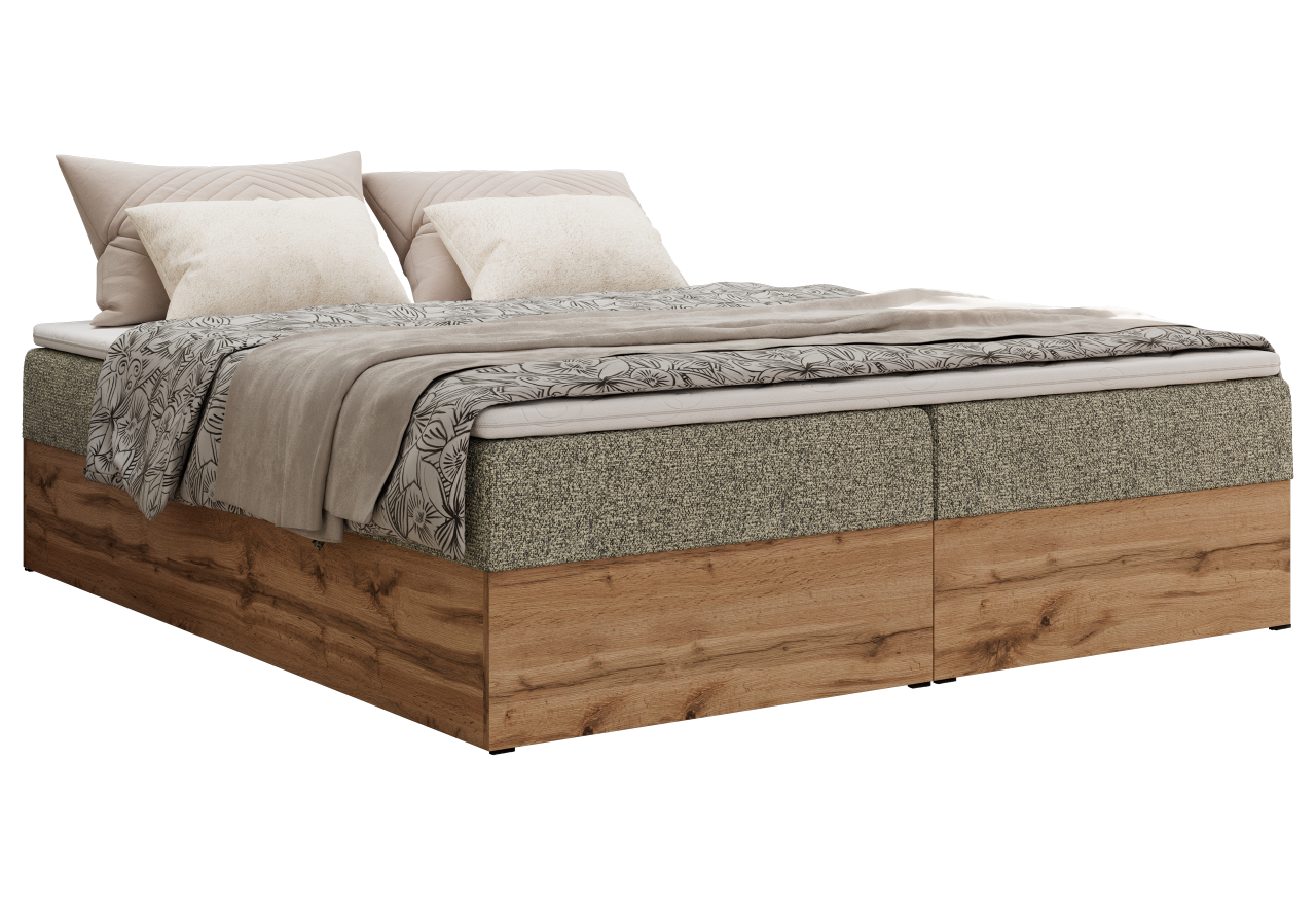 Łóżko kontynentalne - WOOD ZERO 180x200 - H4 - szary, struktura - topper T25