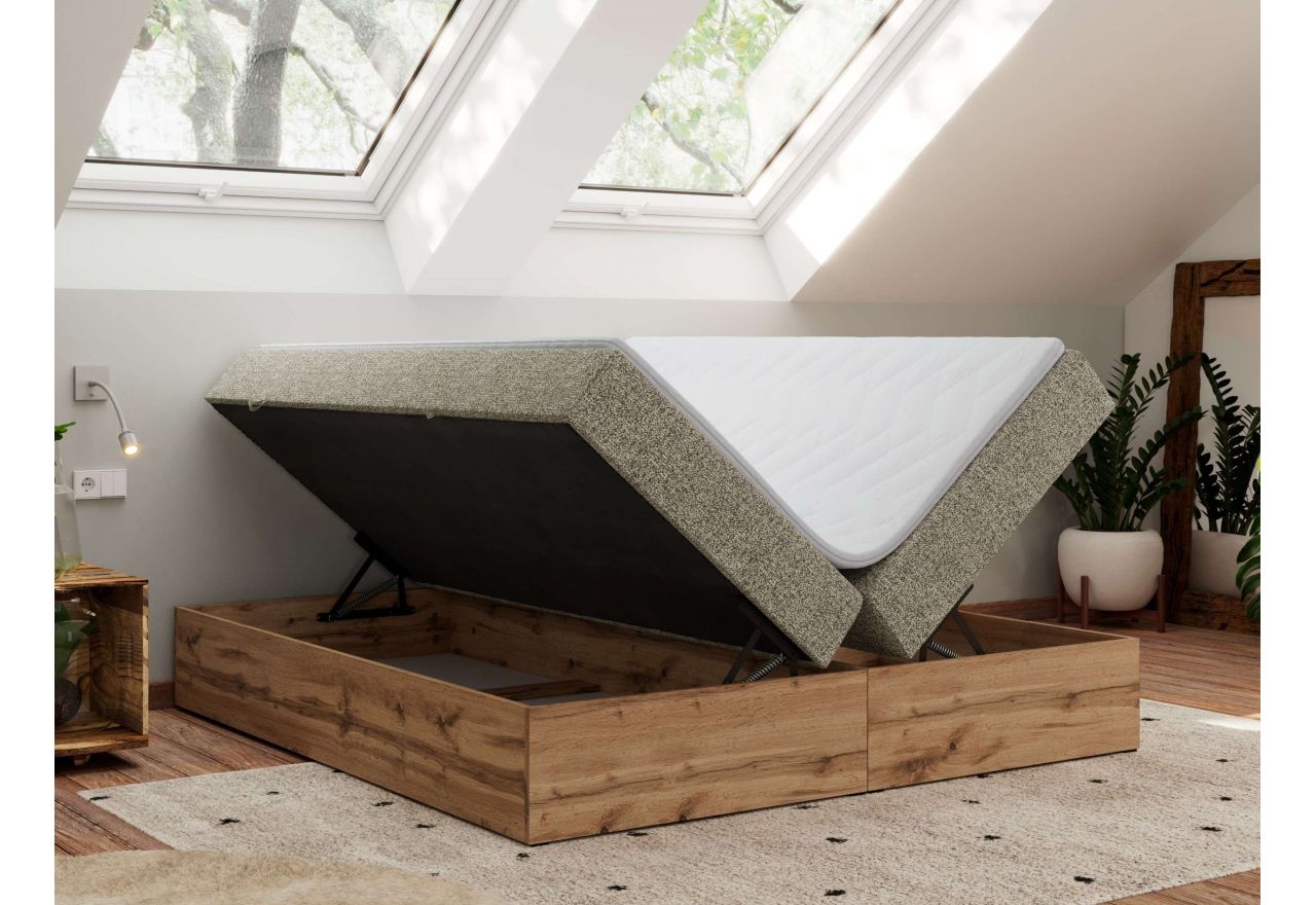 Łóżko kontynentalne - WOOD ZERO 200x200 - H4 - szary, struktura - topper T25