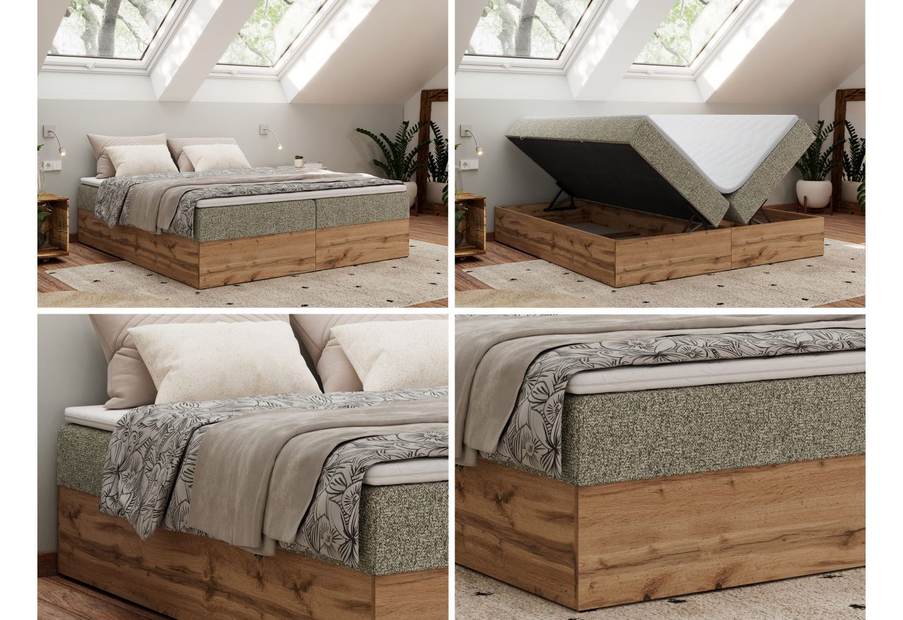 Łóżko kontynentalne - WOOD ZERO 200x200 - H4 - szary, struktura - topper T25