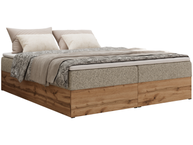 Łóżko kontynentalne - WOOD ZERO 180x200 - H3 - ciemnobeżowy, struktura - topper T25