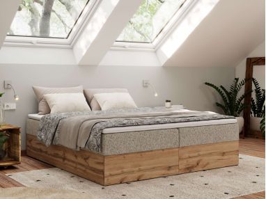Łóżko kontynentalne - WOOD ZERO 200x200 - H3 - ciemnobeżowy, struktura - topper T25
