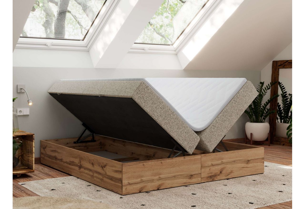 Łóżko kontynentalne - WOOD ZERO 200x200 - H3 - ciemnobeżowy, struktura - topper T25