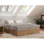 Łóżko kontynentalne - WOOD ZERO 140x200 - H4 - ciemnobeżowy, struktura - topper T25