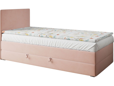 Różowe łóżko kontynentalne, pojedyncze z pojemnikiem, idealne dla dziewczynki do sypialni - KUBUŚ 1 Magic Velvet 2253
