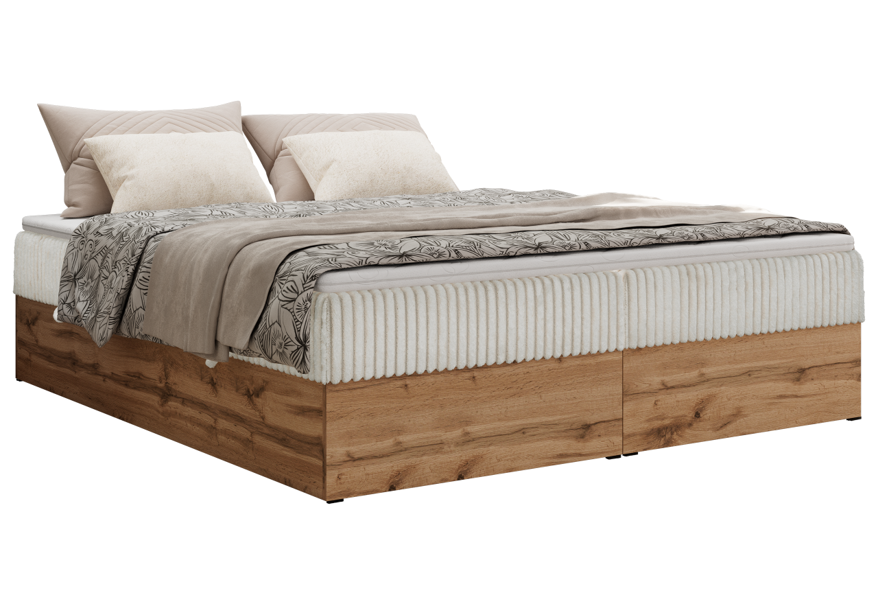 Łóżko kontynentalne - WOOD ZERO 140x200 - H3 - beżowy, sztruks - topper T25