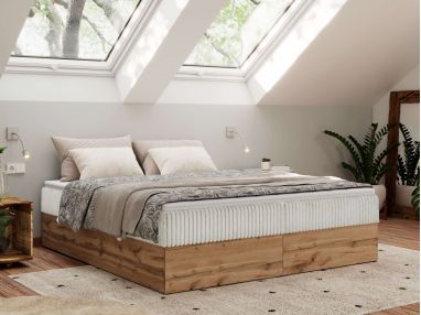 Łóżko kontynentalne - WOOD ZERO 200x200 - H3 - beżowy, sztruks - topper T25