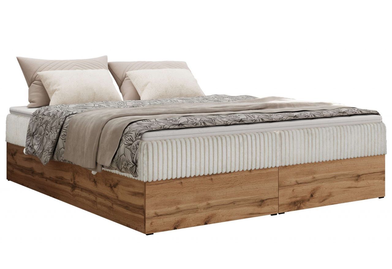 Łóżko kontynentalne - WOOD ZERO 140x200 - H4 - beżowy, sztruks - topper T25