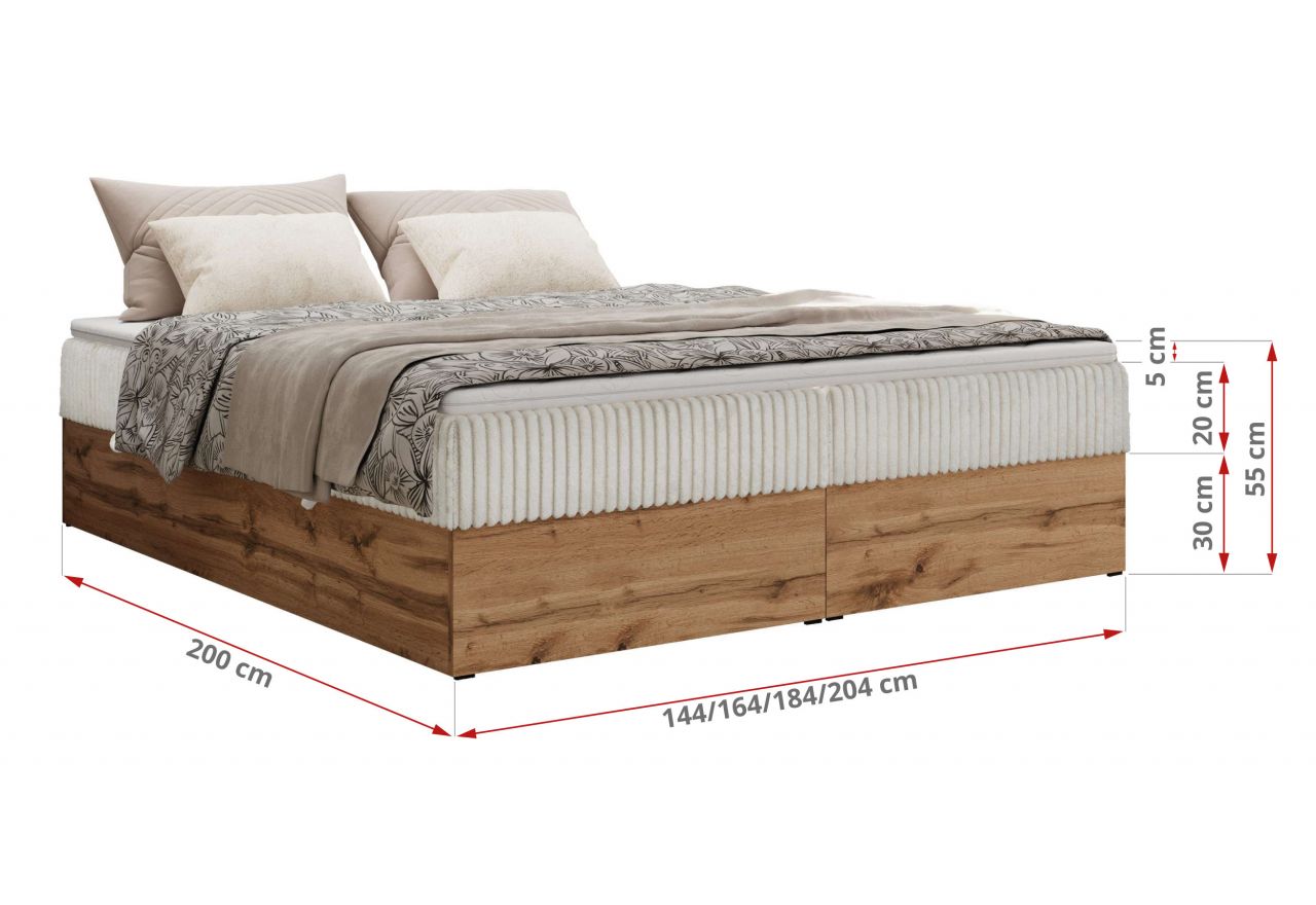 Łóżko kontynentalne - WOOD ZERO 160x200 - H4 - beżowy, sztruks - topper T25