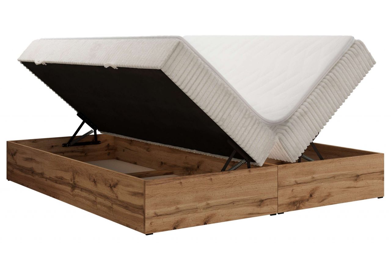 Łóżko kontynentalne - WOOD ZERO 160x200 - H4 - beżowy, sztruks - topper T25