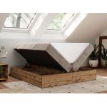 Łóżko kontynentalne - WOOD ZERO 180x200 - H4 - jasnobrązowy, sztruks - topper T25