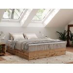 Łóżko kontynentalne - WOOD ZERO 200x200 - H4 - jasnobrązowy, sztruks - topper T25
