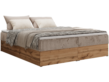 Łóżko kontynentalne - WOOD ZERO 200x200 - H4 - jasnobrązowy, sztruks - topper T25