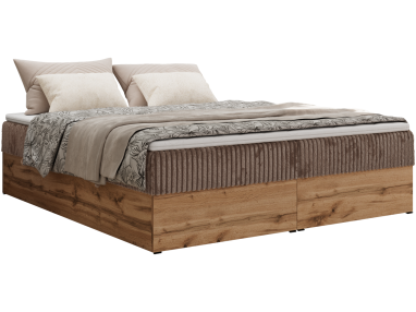 Łóżko kontynentalne - WOOD ZERO 160x200 - H3 - brązowy, sztruks - topper T25