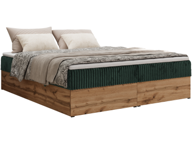 Łóżko kontynentalne - WOOD ZERO 140x200 - H3 - ciemnozielony, sztruks - topper T25