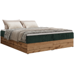 Łóżko kontynentalne - WOOD ZERO 160x200 - H3 - ciemnozielony, sztruks - topper T25