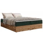 Łóżko kontynentalne - WOOD ZERO 200x200 - H3 - ciemnozielony, sztruks - topper T25