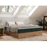 Łóżko kontynentalne - WOOD ZERO 160x200 - H4 - ciemnozielony, sztruks - topper T25
