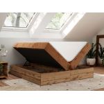 Łóżko kontynentalne - WOOD ZERO 140x200 - H3 - pomarańczowy, sztruks - topper T25