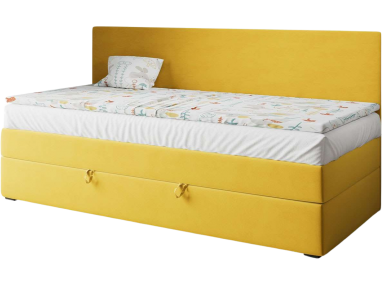 Praktyczne łóżko kontynentalne dla jednej osoby z wysokim wezgłowiem, idealne do pokoju dziecka - KUBUŚ 2 Magic Velvet 2228