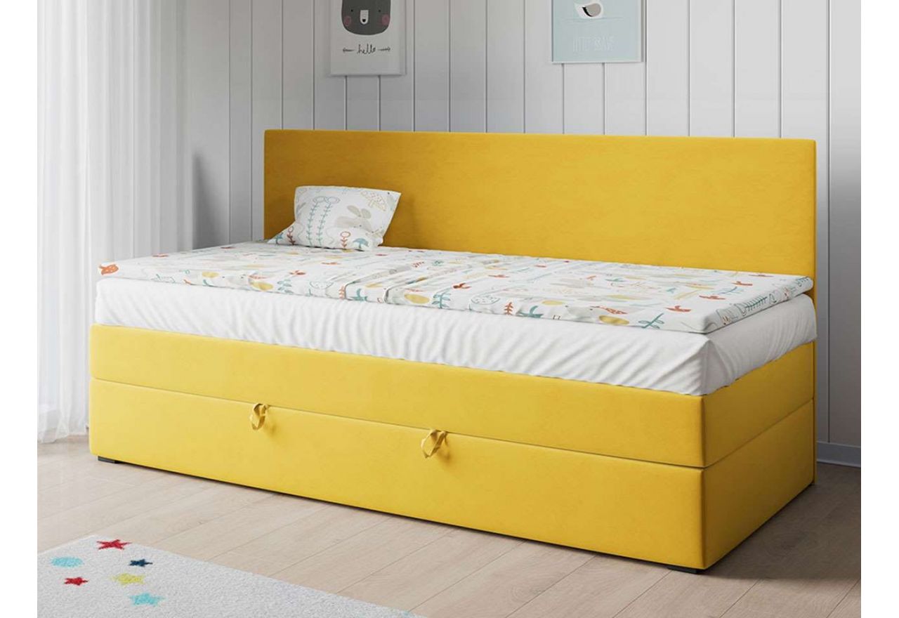 Praktyczne łóżko kontynentalne dla jednej osoby z wysokim wezgłowiem, idealne do pokoju dziecka - KUBUŚ 2 Magic Velvet 2228