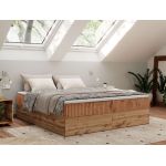 Łóżko kontynentalne - WOOD ZERO 140x200 - H4 - pomarańczowy, sztruks - topper T25