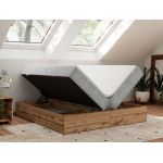 Łóżko kontynentalne - WOOD ZERO 200x200 - H3 - jasnoszary, sztruks - topper T25