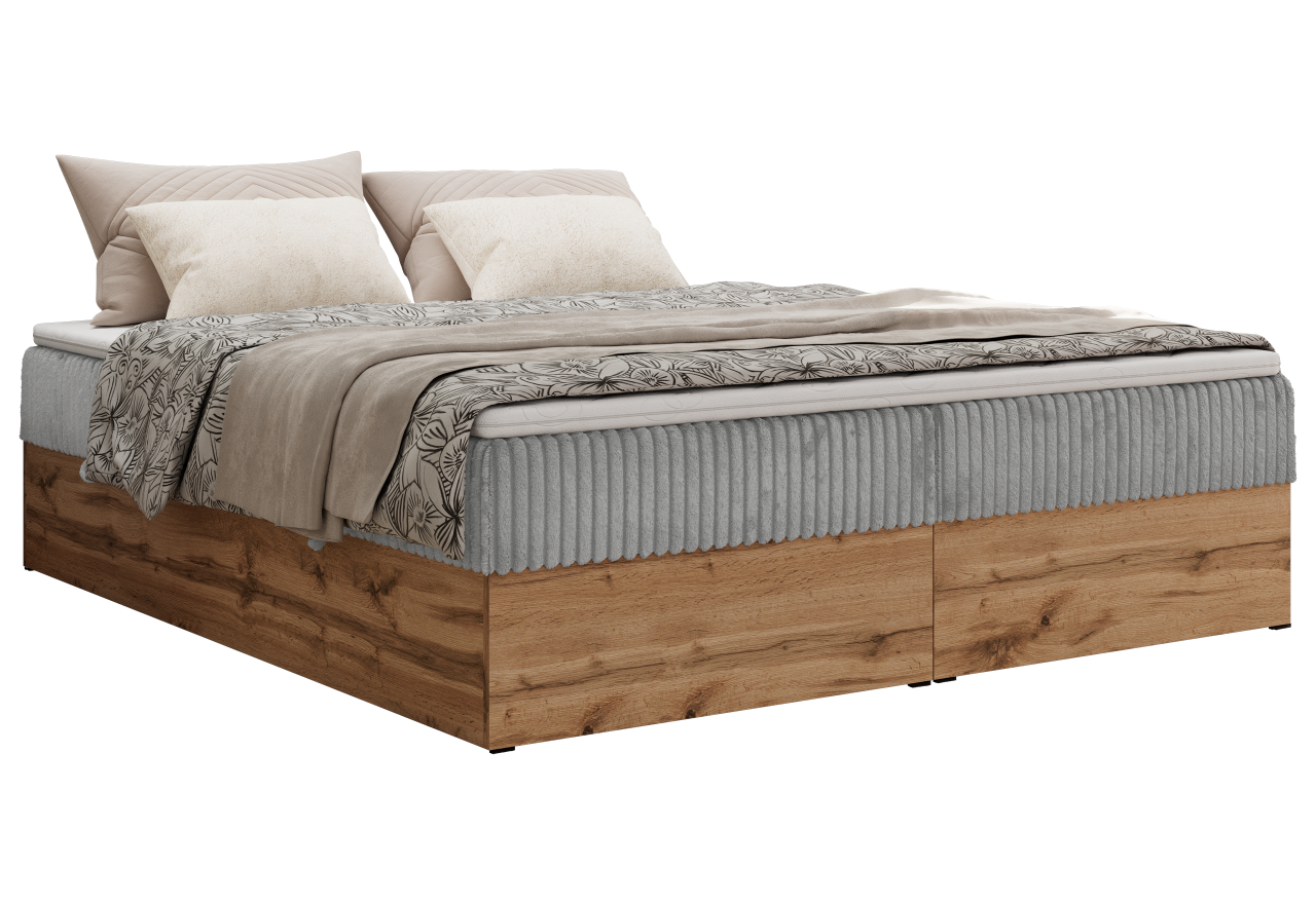 Łóżko kontynentalne - WOOD ZERO 180x200 - H4 - jasnoszary, sztruks - topper T25