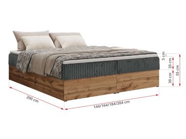 Łóżko kontynentalne - WOOD ZERO 180x200 - H3 - szary, sztruks - topper T25