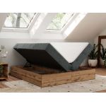Łóżko kontynentalne - WOOD ZERO 140x200 - H4 - szary, sztruks - topper T25