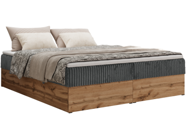 Łóżko kontynentalne - WOOD ZERO 200x200 - H4 - szary, sztruks - topper T25