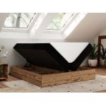 Łóżko kontynentalne - WOOD ZERO 160x200 - H4 - czarny, sztruks - topper T25
