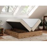 Łóżko kontynentalne - WOOD ZERO 200x200 - H3 - kremowy, struktura - topper Visco