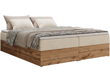 Łóżko kontynentalne - WOOD ZERO 200x200 - H4 - kremowy, struktura - topper Visco