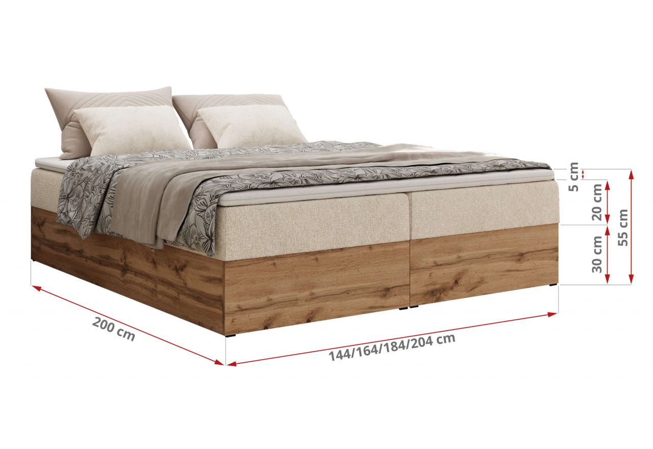 Łóżko kontynentalne - WOOD ZERO 200x200 - H4 - kremowy, struktura - topper Visco