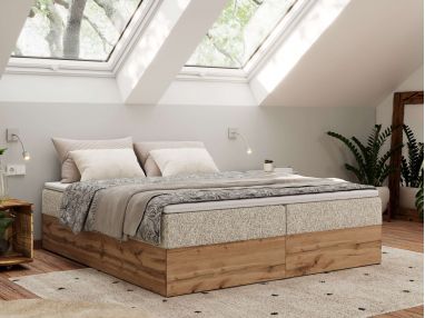 Łóżko kontynentalne - WOOD ZERO 160x200 - H3 - beżowy, struktura - topper Visco