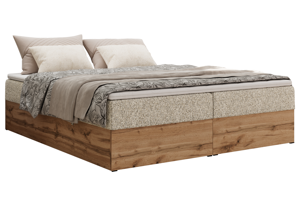 Łóżko kontynentalne - WOOD ZERO 180x200 - H3 - beżowy, struktura - topper Visco