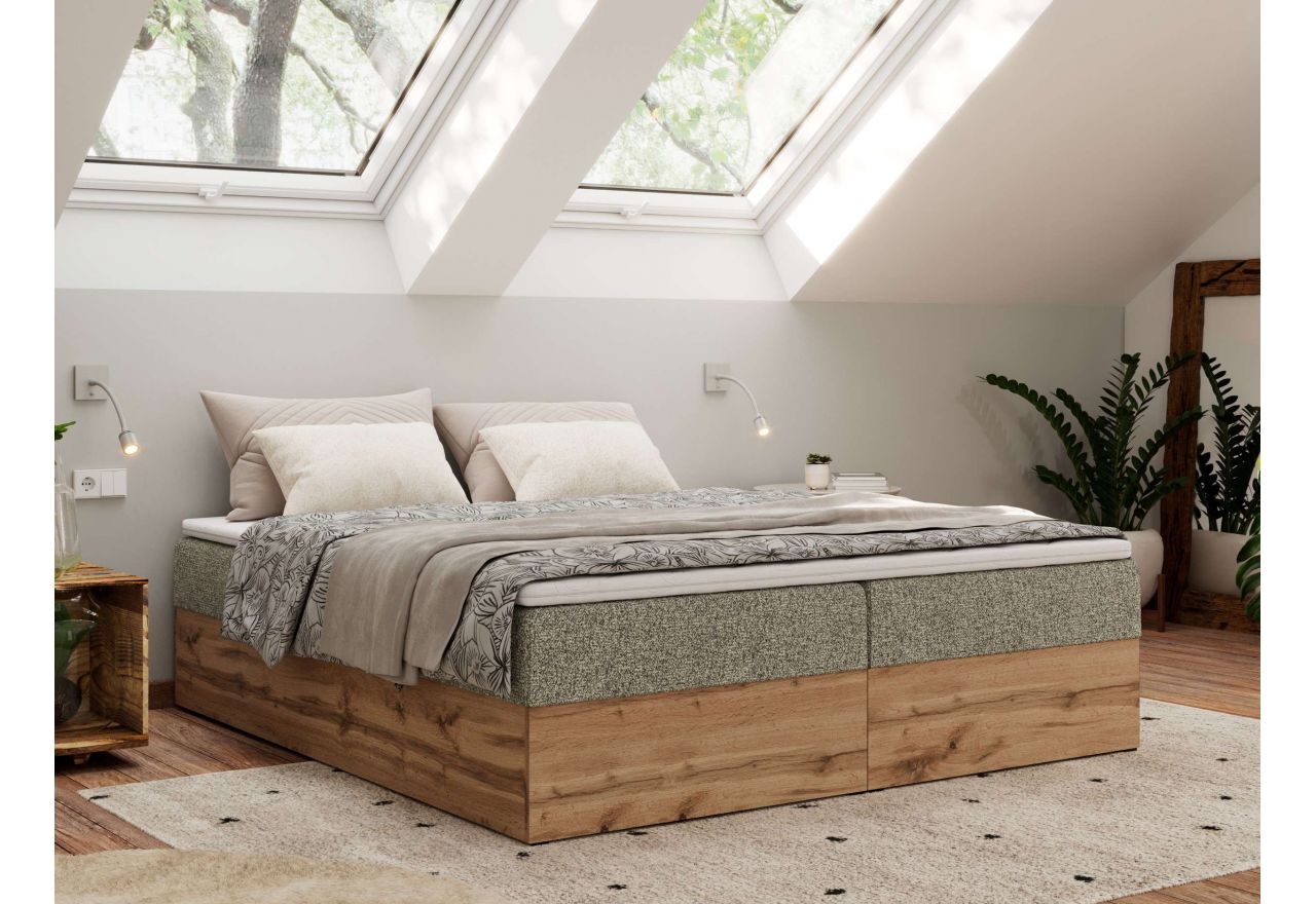 Łóżko kontynentalne - WOOD ZERO 180x200 - H3 - szary, struktura - topper Visco