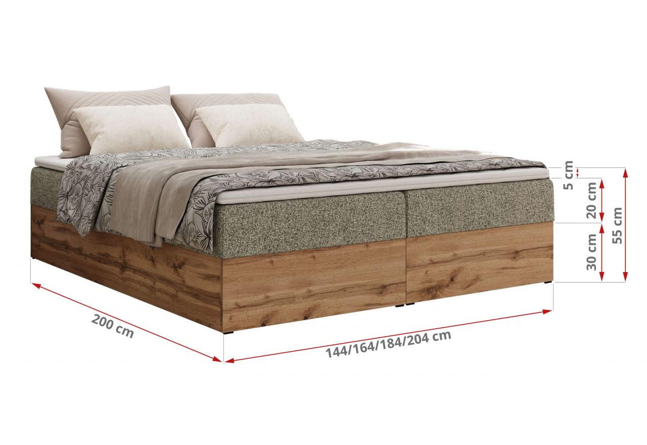 Łóżko kontynentalne - WOOD ZERO 200x200 - H4 - szary, struktura - topper Visco