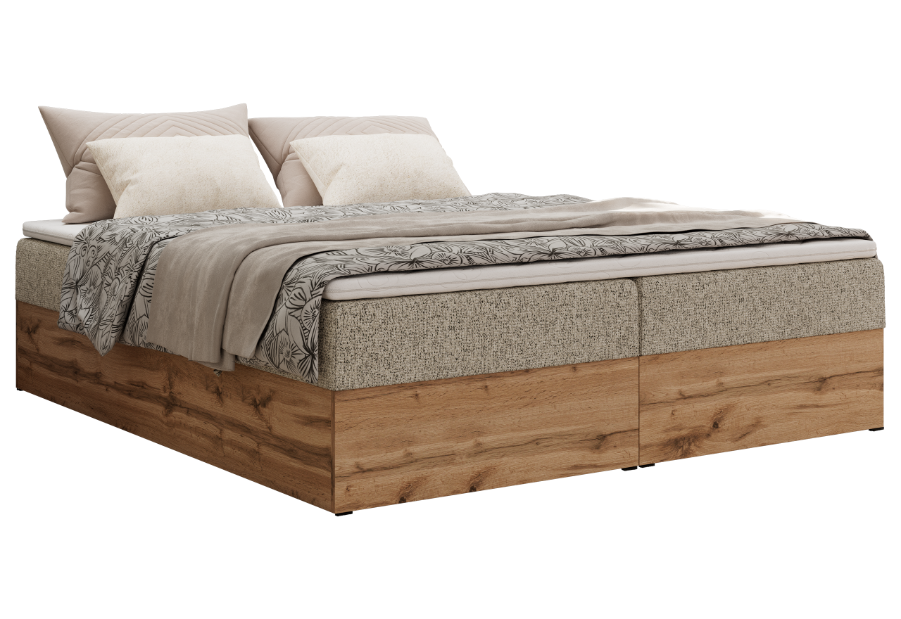 Łóżko kontynentalne - WOOD ZERO 160x200 - H3 - ciemnobeżowy, struktura - topper Visco