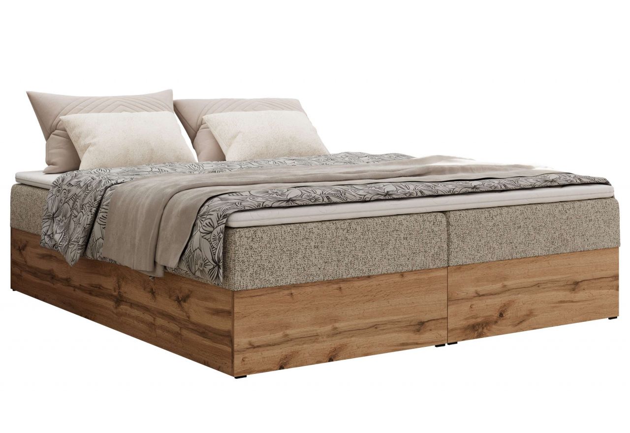 Łóżko kontynentalne - WOOD ZERO 180x200 - H4 - ciemnobeżowy, struktura - topper Visco