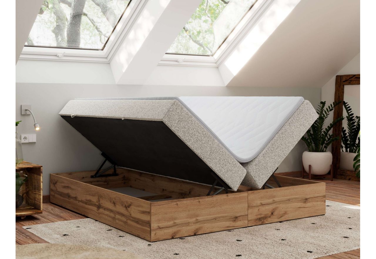 Łóżko kontynentalne - WOOD ZERO 140x200 - H3 - jasnoszary, struktura - topper Visco