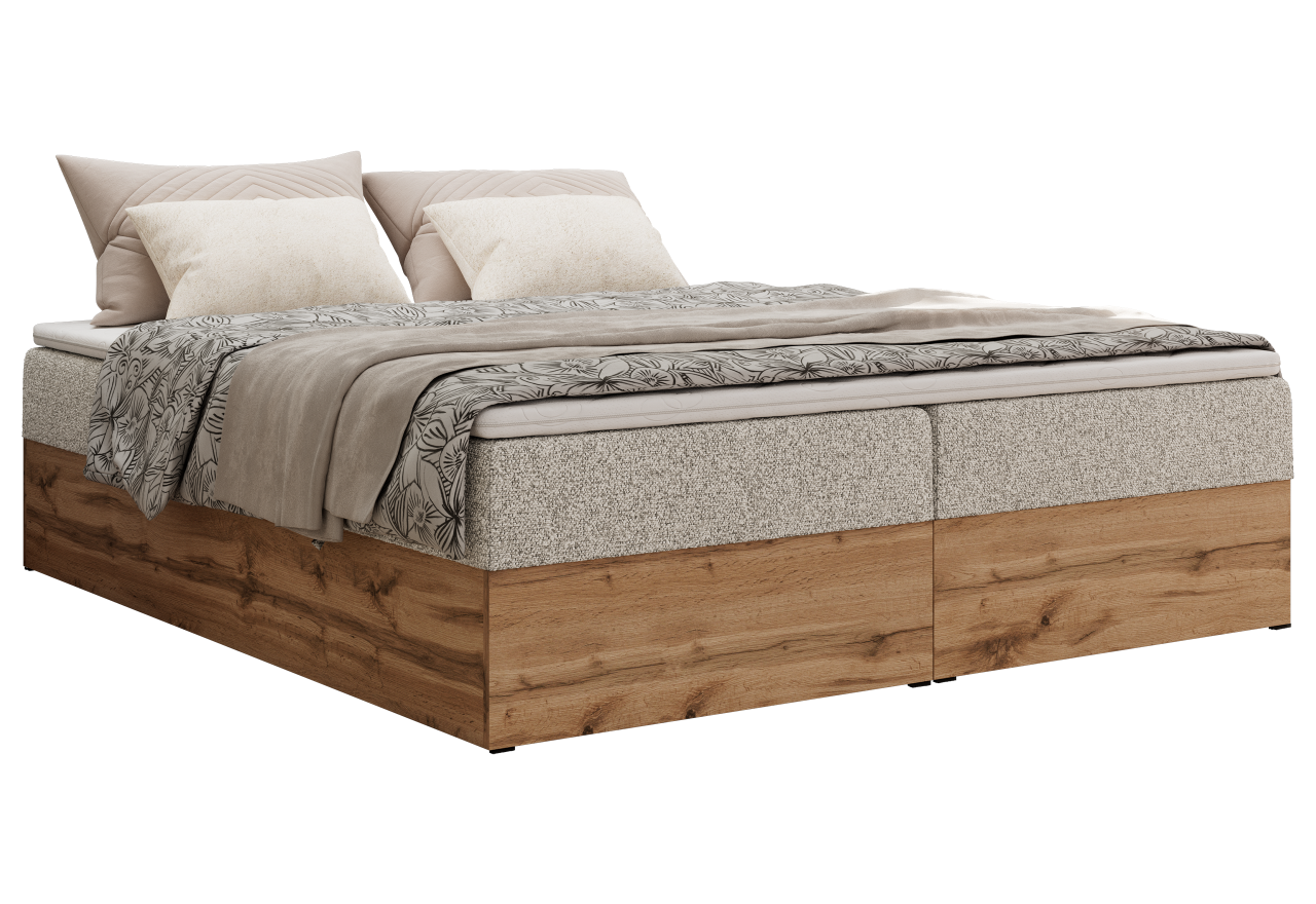 Łóżko kontynentalne - WOOD ZERO 160x200 - H3 - jasnoszary, struktura - topper Visco